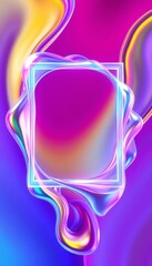 Wall Mural - Fluid liquid background with frame. Holographic foil. Vector illustration, Holographic abstract background with iridescent rainbow gradient, abstract colorful background with space for your text.