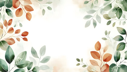 Wall Mural - watercolor invitation card design with leaves background with floral elements botanic watercolor ill