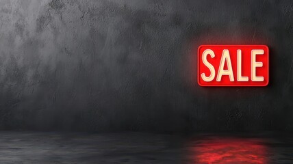 Bright red sale sign on a textured dark wall, creating a striking visual for advertising promotions and discounts.