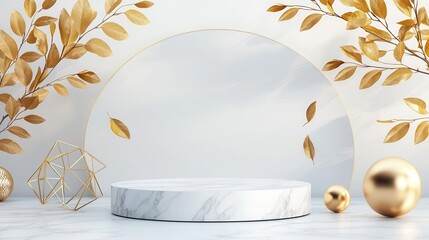 Wall Mural - Golden Leaves and Marble Podium.