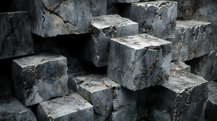 Wall Mural - A close-up of a stack of weathered grey concrete blocks.