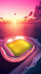 Wall Mural - Stadium on a Tropical Island at Sunset.