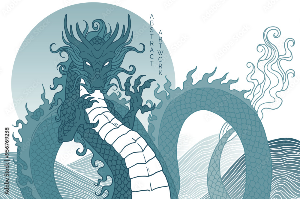 hand drawn japanese vector dragon in blue colors Stock Vector | Adobe Stock