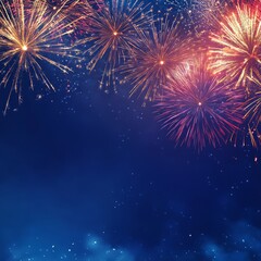 Canvas Print - Colorful fireworks exploding in the night sky with copy space.