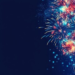 Poster - Colorful fireworks exploding in the night sky with copy space.