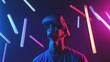 © Антон Сальников - VR game play with VR goggles, man controls metaverse virtual digital technology game