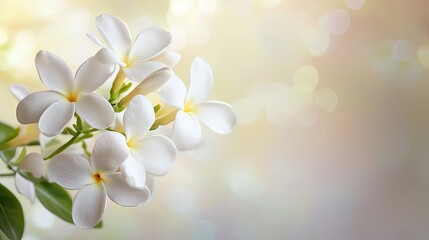 Wall Mural - Beautiful jasmine flowers with a soft, muted background, providing a natural space for text.