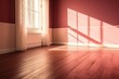 © Julian - Light Maroon wall and wooden parquet floor, sunrays and shadows from window