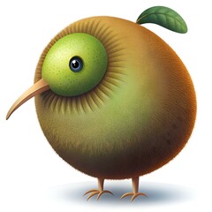 Adorable cartoon kiwi bird with fuzzy brown feathers and a green eye.