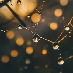 Poster - Dewdrops on a spider web with a bokeh background.