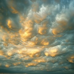 Poster - Dramatic sky with cumulus clouds illuminated by the setting sun.