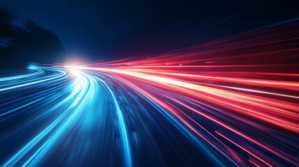 Wall Mural - a futuristic speed motion with blue and red rays of light.