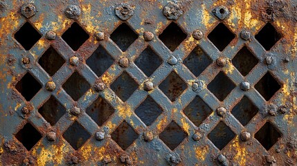 Rusted Metal Grid with Diamond-Shaped Holes