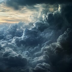 Sticker - Dramatic, dark, and stormy clouds fill the sky, illuminated by a bright light source at the top of the frame.