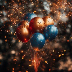 Colorful balloons float against a sparkling backdrop, creating a festive atmosphere perfect for celebrations and events.