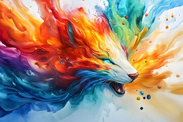 Wall Mural - Abstract Colorful Wolf Painting.