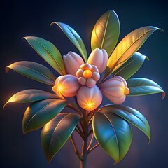 A captivating 3D illustration of a California Bay Laurel with glowing. vibrant flowers.