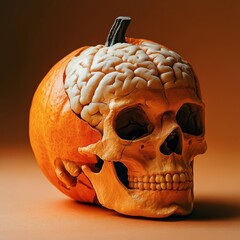 Poster - A unique Halloween decoration combining a pumpkin and a skull brain design