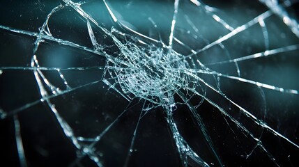Macro photography showcasing the captivating textures and intricate web of cracks across a cracked glass surface highlighting the interplay of light reflections and abstract patterns
