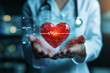 © boyhey - Medicine doctor holding red heart shape in hand with medical icon network connection modern virtual screen interface, Medical technology network concept