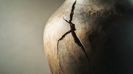 Wall Mural - Macro photography of a cracked ceramic vase highlighting the fragile and imperfect nature of the material