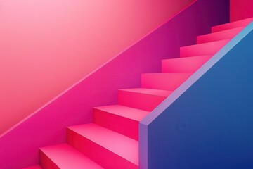 Wall Mural - Pink and Blue Staircase with Geometric Design