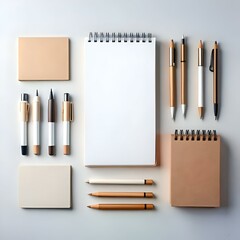 Sticker - A flat lay of stationery essentials: notebooks. pens. and pencils.