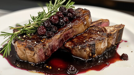 Wall Mural - Roasted beef with cranberry sauce and rosemary