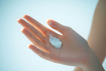 Asian woman hands applying skin cream on hands and arms for healthy skin.