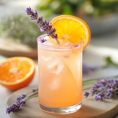 Sticker - Refreshing pink drink with orange and lavender garnish.