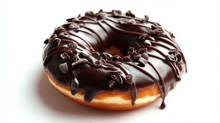 Chocolate bright sweet donut in glaze with sprinkles. Delicious glazed donuts on a white background. generation AI