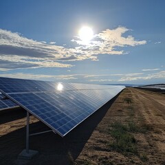 Wall Mural - Solar panels in a field, reflecting the sun.