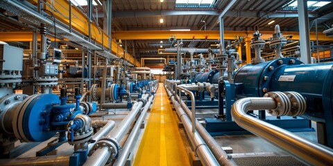 Aufkleber - Industrial factory interior with pipes and valves, illustrating manufacturing and production processes