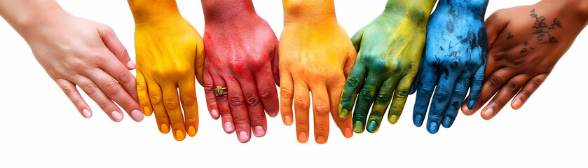 Diverse Family Hands with Unity Text concept as An isolated vector of diverse family hands reaching towards each other with the word Unity in a modern bold font beneath them. This image symbolizes the