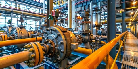Aufkleber - Industrial factory interior with pipes and valves, illustrating manufacturing and production processes