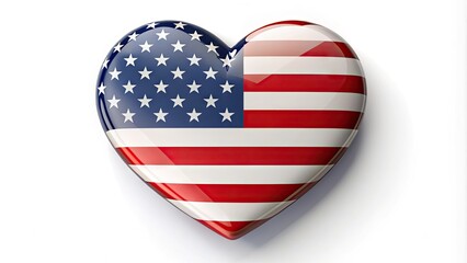 A patriotic American heart symbol, adorned with red and blue stripes, and white stars, proudly displays love for the United States on a clean background.