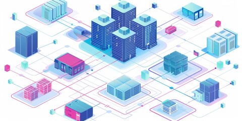 Aufkleber - A network diagram illustrating data flow into a centralized warehouse for business intelligence and reporting