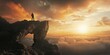 © StockUp - An individual stands on a rock formation with a stunning sunrise above the clouds, embodying achievement and wonder.