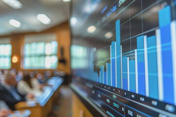 Wall Mural - Photo of A businessperson giving a presentation on financial growth in a conference room.