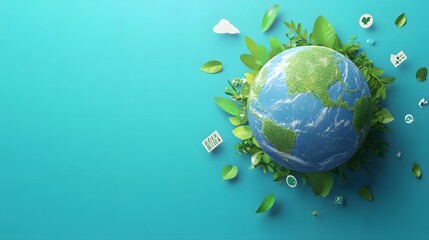 Sustainable Earth with Greenery and Eco Icons, Playful Climate Action Background