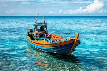 Wall Mural - Colorful fishing boat at sea