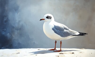 Oil painting depicting a Black headed gull a common bird species known for its distinctive appearance