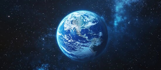 Aufkleber - Amazing blue planet earth with continents oceans and clouds in open space against a starry sky rendered in 3D cartoon style