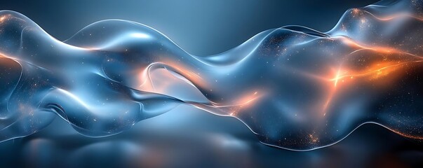 Wall Mural - Abstract 3D Blue and Orange Glowing Wave Background