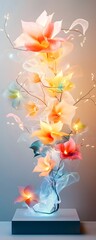 Wall Mural - Illuminated Floral Arrangement with a Modern Minimalist Aesthetic.