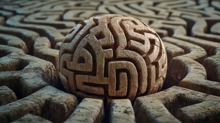 A brain shaped object is in a maze