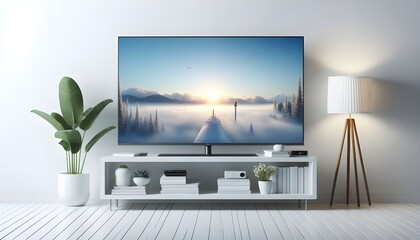 Poster - white living room with smart tv