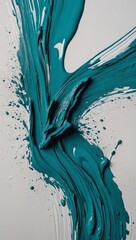 Poster - Abstract Turquoise Paint Stroke on White Canvas