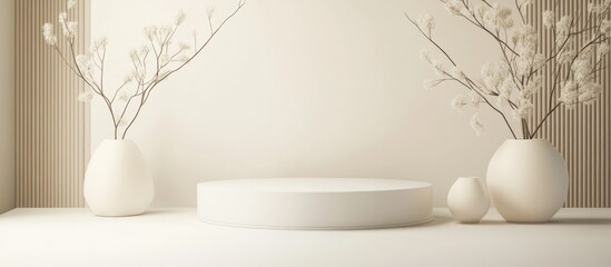 Poster - Luxury minimalist backdrop for premium products featuring an elegant podium abstract minimal design and clean blank space presented in a 3D render