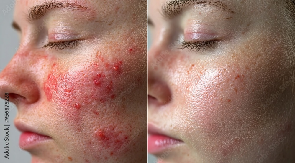 Before and after images of the skin on a womans face,Dramatic Before ...